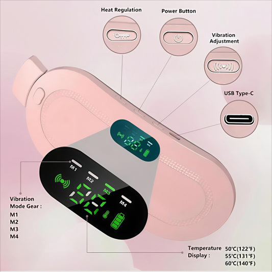 Nazaraa™ Women Period Pain Relief Heating Belt – 4 Vibration Modes | Adjustable Heat | Rechargeable Pad