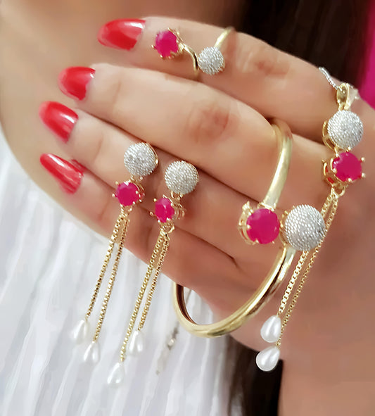 BISUKA™ Pink Pearl Premium Combo (Ring + Earrings + Bracelet + Pendant)