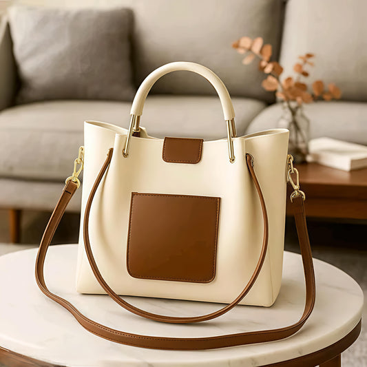 BISUKA™ Premium Dual-Tone Tote & Sling Handbag (Cream + Tan)