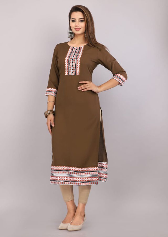 Brown Rayon Straight Kurti – Premium Ethnic Wear