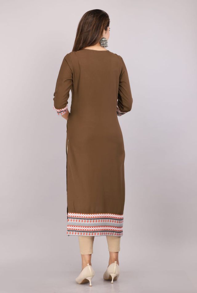 Brown Rayon Straight Kurti – Premium Ethnic Wear
