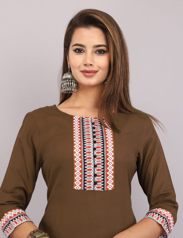 Brown Rayon Straight Kurti – Premium Ethnic Wear