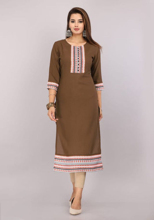 Brown Rayon Straight Kurti – Premium Ethnic Wear
