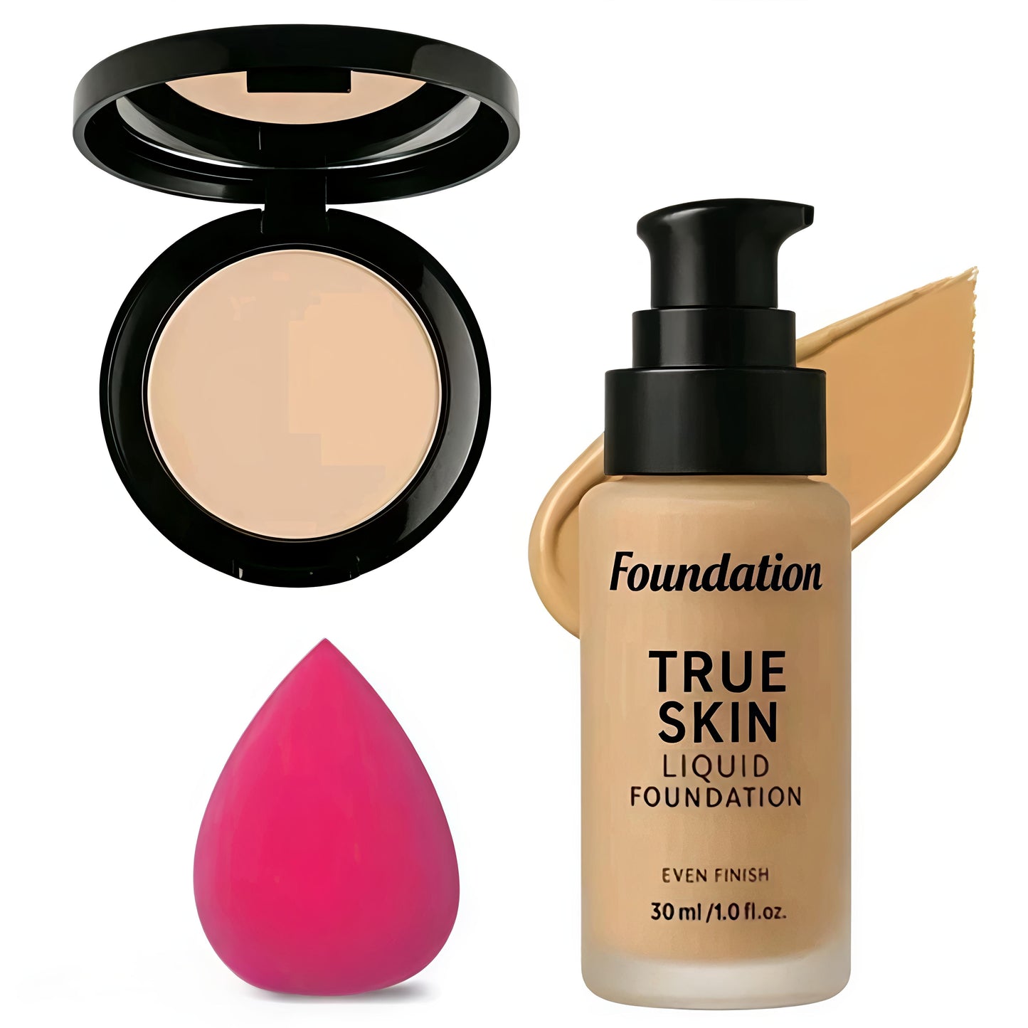 FIDAH Combo Of Liquid Foundation, Compact & Blender (Pack Of 3) Woman & Girls